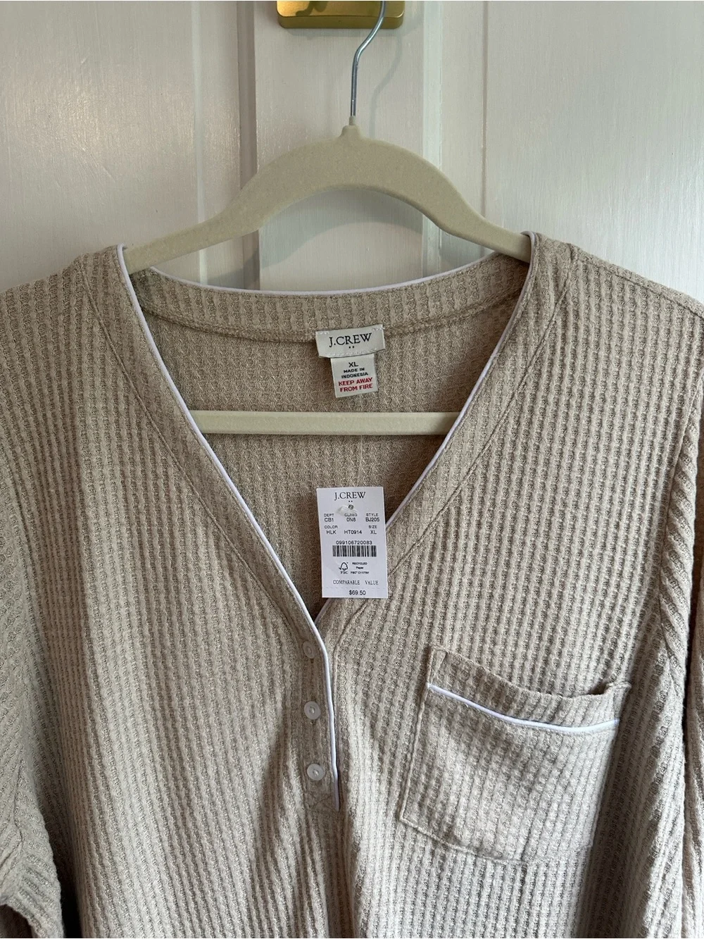 NWT J. Crew Brushed Waffle Henley Pajama Dress